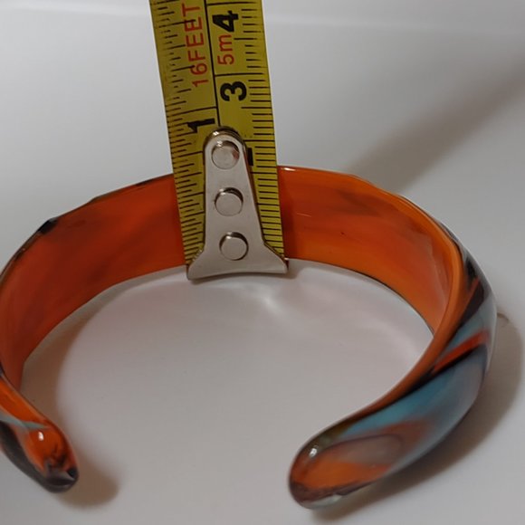 Very Awesome Orange Glass Bracelet 6 3/4 Inches - Picture 6 of 8
